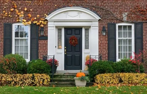 House front door in fall Stock Photos
