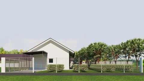House Front View Day Scene 3D Illustration Stock Illustration