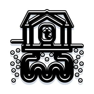 House with geothermal underfloor heating system diagram Stock Illustration