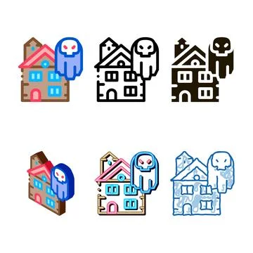 House with ghosts icon vector variations outline 库存插图