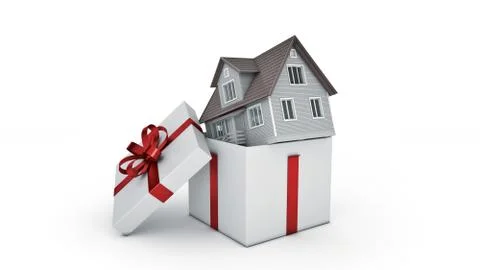House. Gift box concept. 3D rendering Stock Illustration