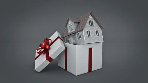 House. Gift box concept. 3D rendering Stock Illustration