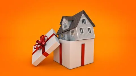 House. Gift box concept. 3D rendering Stock Illustration