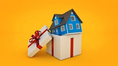 House. Gift box concept. 3D rendering Stock Illustration