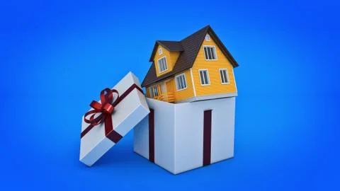 House. Gift box concept. 3D rendering Stock Illustration