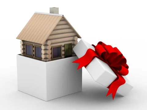 House in a gift box. Isolated 3D image Stock Illustration