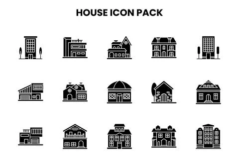 House Glyph Vector Icons Pack Stock Illustration
