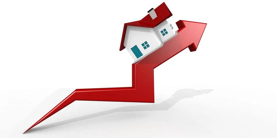 House going up with red arrow Ilustración de archivo