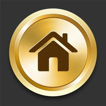 House on Golden Internet Button Stock Illustration