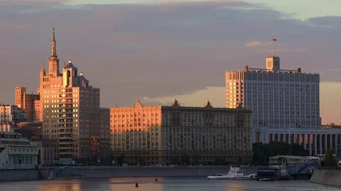 House of the Government of the Russia in the evening sun Stock Footage