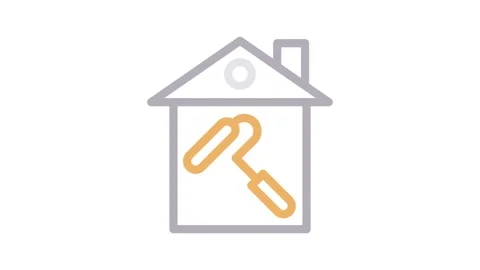 A house graphic with a roller paint icon, indicating themes of construction.. Stock Footage 334992139