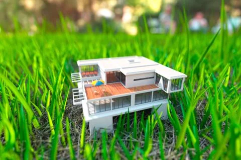 House on the green grass close up view Stock Illustration
