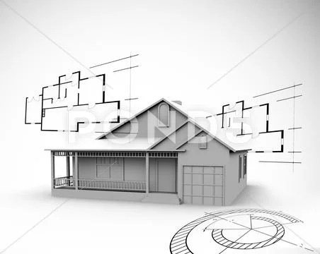 House in grey with architect plans Stock Illustration