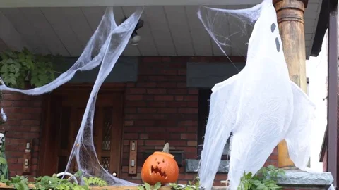 House with Halloween decorations Stock Footage 69186041