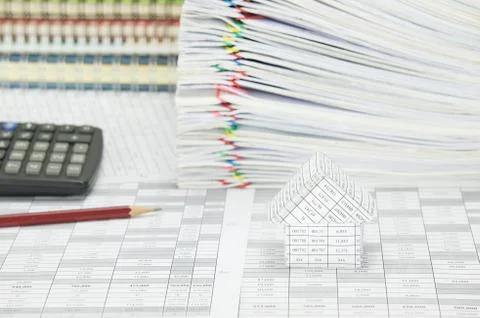 House have blur stack paperwork and notebook as background Stock Photos