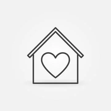 House with Heart inside outline vector concept icon Stock Illustration