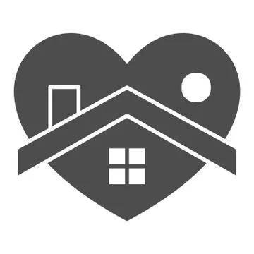 House with heart shape solid icon. Stay home symbol, glyph style pictogram on Illustrazione stock