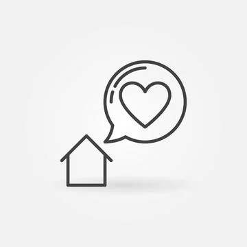 House with Heart in Speech Bubble vector outline icon Stock Illustration