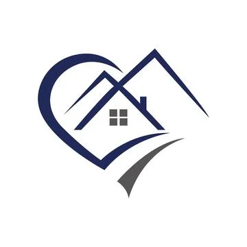 House with heart vector hand drawn monoline logo icon real estate one art line,  Stock Illustration