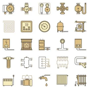 House Heating and Heaters colored concept vector icons set Illustrazione stock