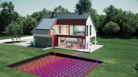 House heating system. Heat pump for a private house Stock Footage 192028661