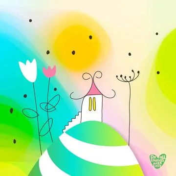 House on the hill, Do all things with love, tag, label, decor, home decor Stock Illustration