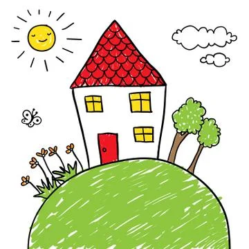 House on a hill doodle Stock Illustration