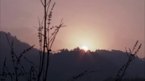 House by the hill at dusk Stock Footage 235267420