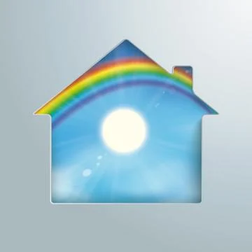 House Hole Sun Rainbow Blue Sky Stock Illustration