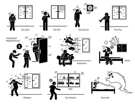 House home environment problems and surrounding issues. Vector illustrations  스톡 일러스트