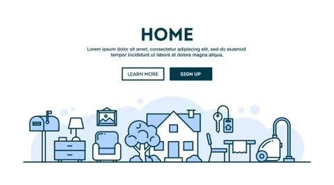 House, home, interior, concept header, flat design thin line style Stock Illustration
