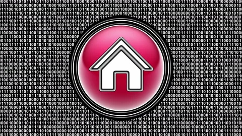 House icon. Binary code ( array of bits ) in the screen. Looping footage. Stock Footage 123845200