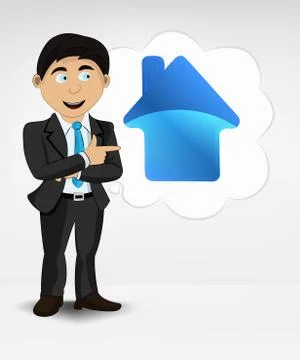 House icon in bubble idea concept of man in suit vector illustration イラスト素材