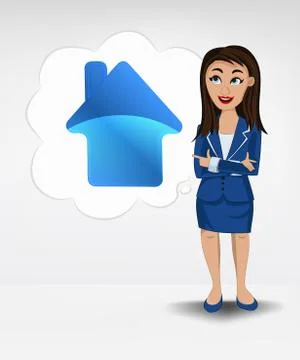 House icon in bubble idea concept of woman in suit vector illustration 스톡 일러스트