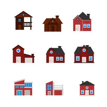 House icon flat style. collection of isolated cartoon illustrations Stock Illustration