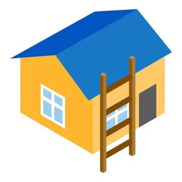House icon isometric vector. One storey residential building with wooden ladd Stock Illustration