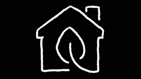 House icon with leaf, animated whiteboard style, bonus eco footage Stock Footage 153897708