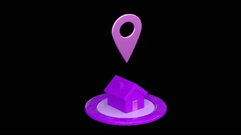 House icon with map pointer isolated. 3d render looped animation Stock Footage 192392351