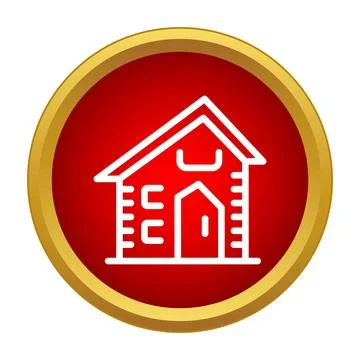 House icon outline on a red background button Stock Illustration