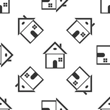 House icon seamless pattern on white background. Home symbol. Flat design Stock Illustration