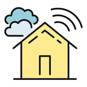 House icon sending network waves with a cloud Stock Illustration