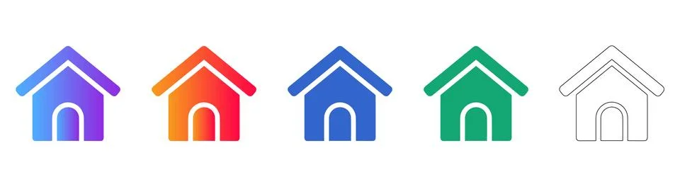 House Icon Set in Various Gradient Colors and Line Art 스톡 일러스트