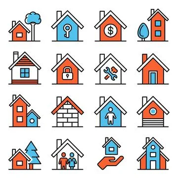House Icon Set on White Background. Vector 库存插图