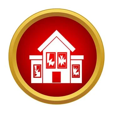 House icon showing broken windows and property damage Stock Illustration