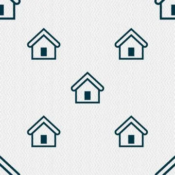 House icon sign. Seamless pattern with geometric texture. Vector Ilustración de archivo