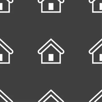 House icon sign. Seamless pattern on a gray background. Illustrazione stock