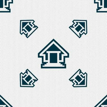House icon sign. Seamless pattern with geometric texture. Ilustración de archivo
