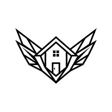 House icon with stylized wings, secure real estate logo concept. Stock Illustration