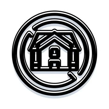 House inside circular arrow icon conceptualizing real estate cycle Stock Illustration