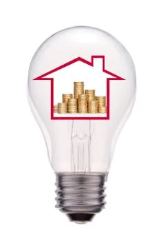 House inside light bulb, isolated on white Stock Photos